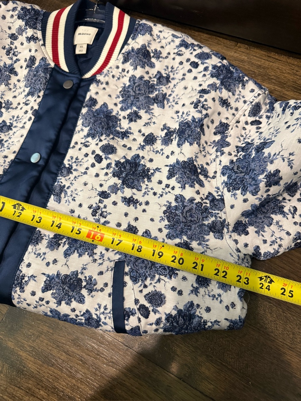 Maeve Floral Quilted Bomber Jacket in Navy & White - Picture 9 of 15